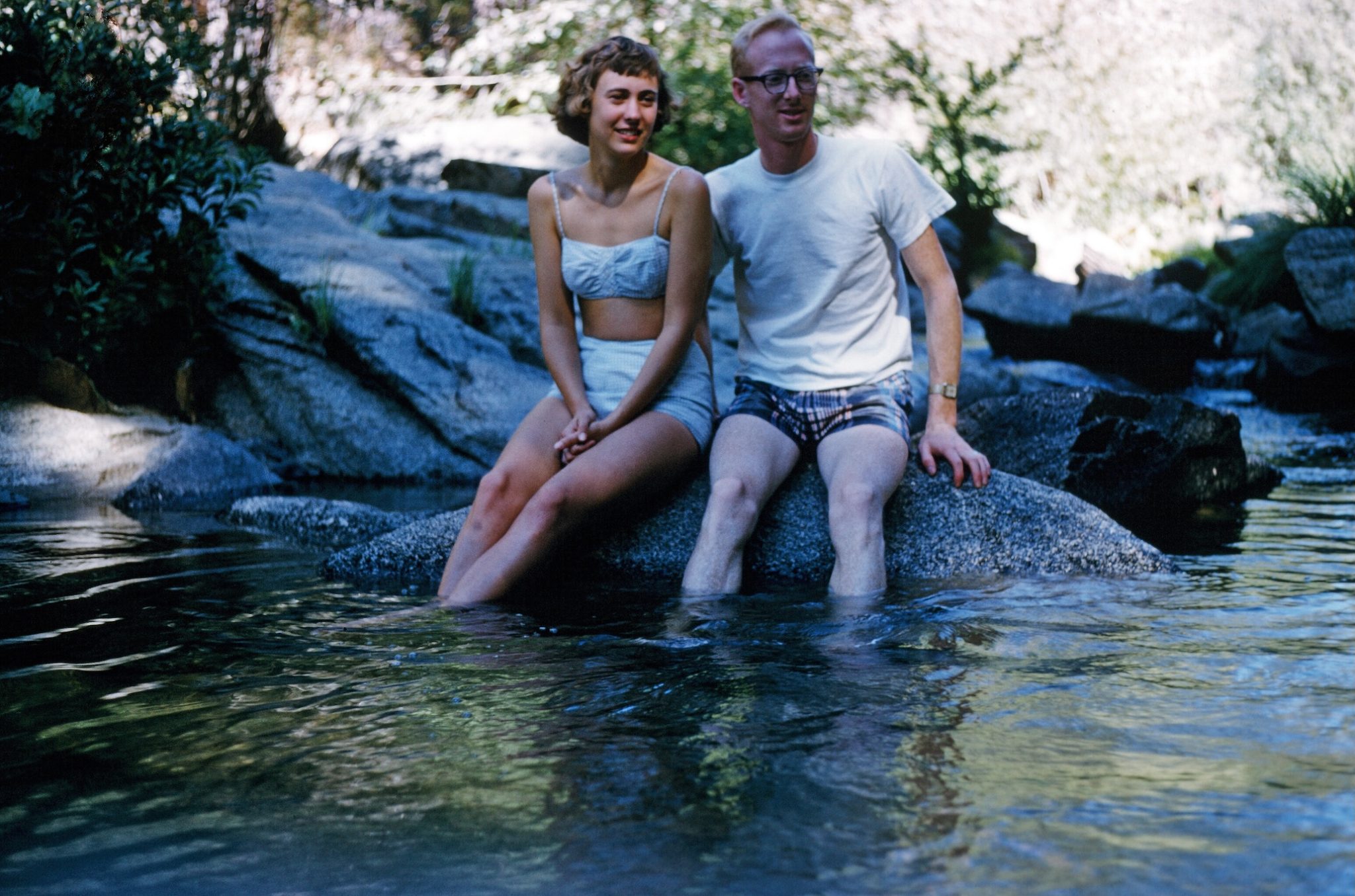 Young Gale and Don on Rock in River
